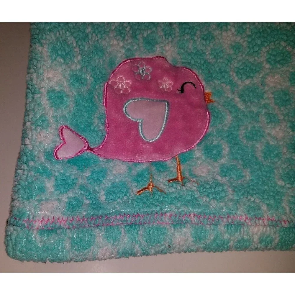 Baby Gear Blue Pink Bird Security Blanket Fleece Lovey White 30